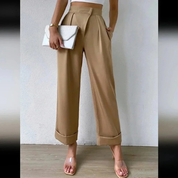 High Waist Plicated Detail Wide Leg Pants - Picture 1 of 8